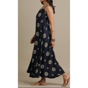 Acai Dress Womens Sz Small  Flowy Maxi Boho‎ Sleeveless Babydoll Blue Pockets